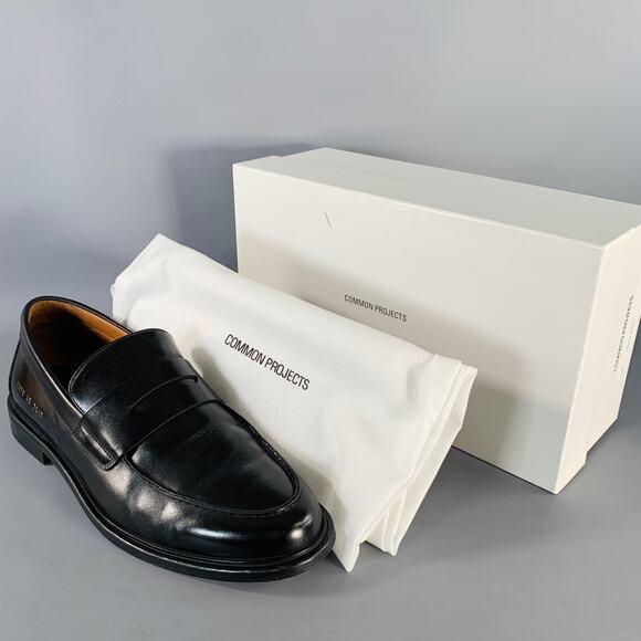 COMMON PROJECTS Size 12 Black Leather Slip On Penny Loafers - Picture 10 of 10